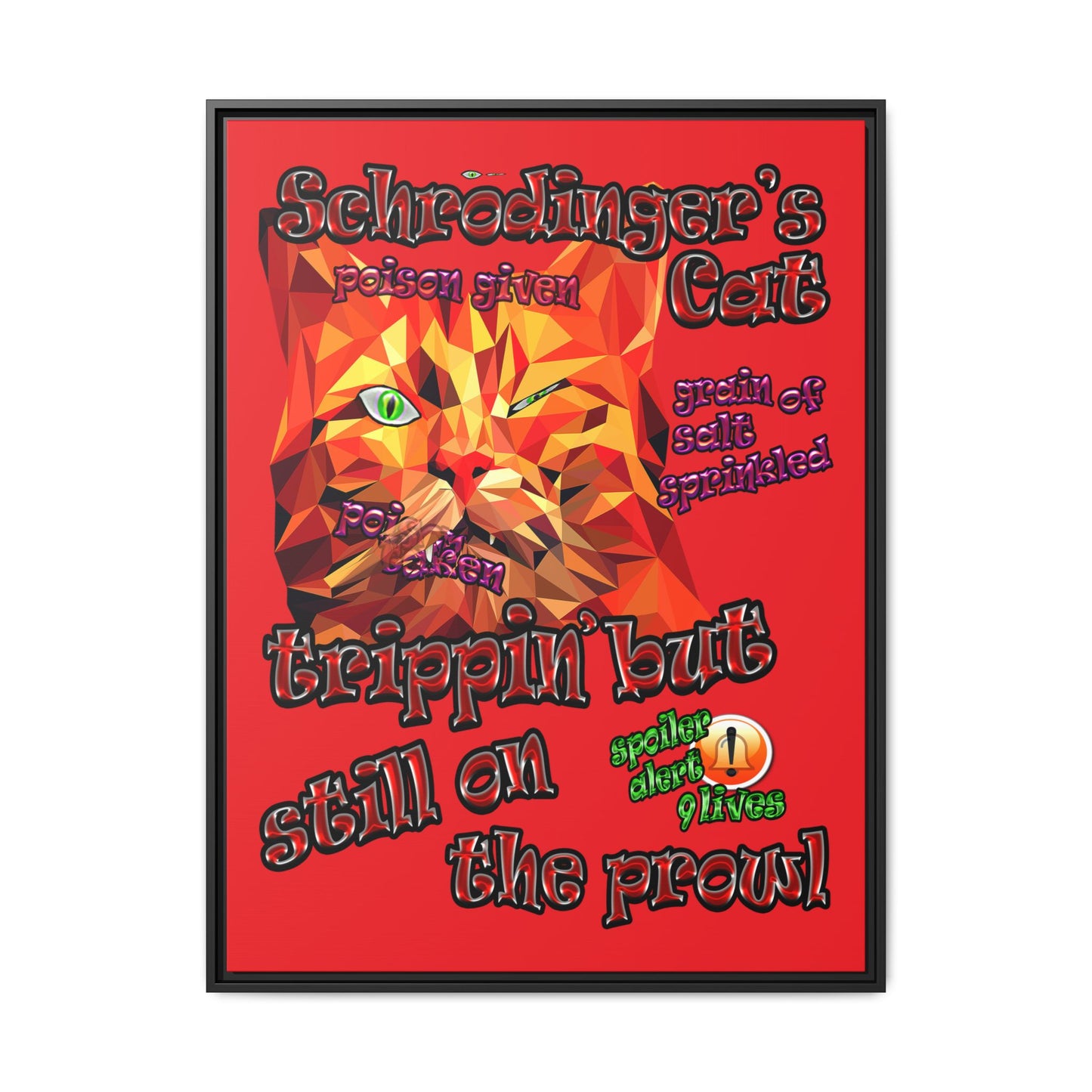 schrodinger's cat - framed canvas art (red)