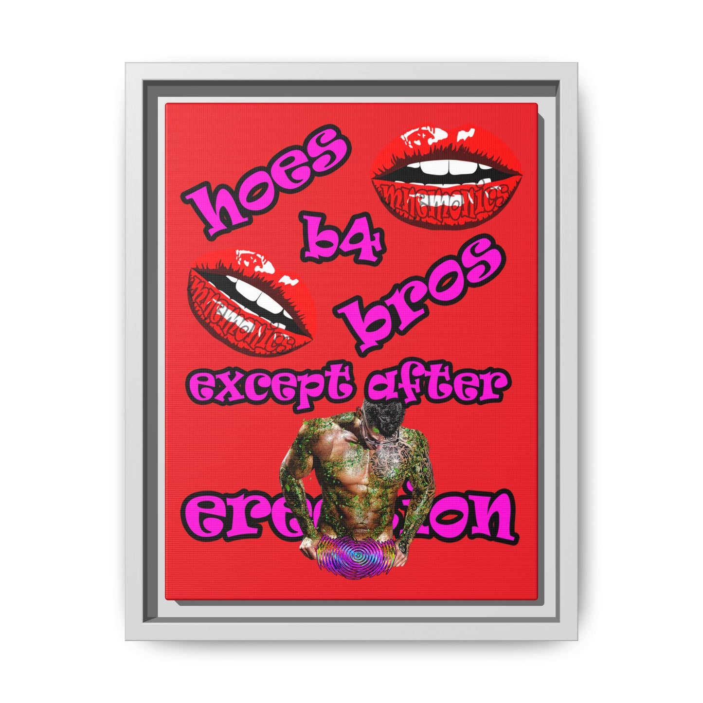 hoes b4 bros - framed canvas art (red)