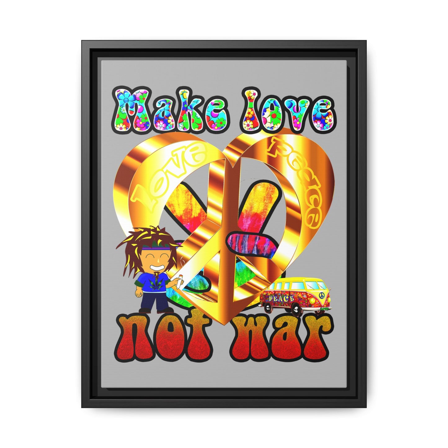 love peace - framed canvas art (light grey)