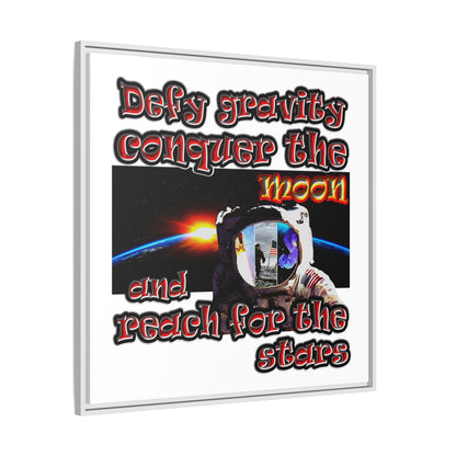 defy conquer reach - framed canvas art (white)