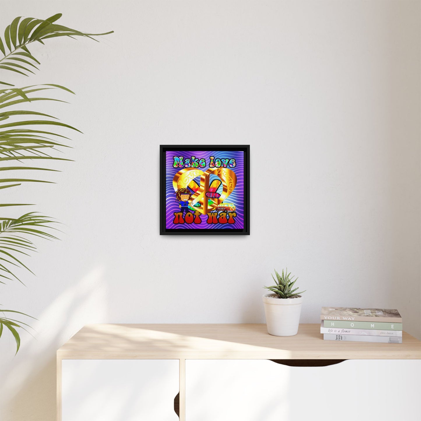love peace - framed canvas art (purple wave)