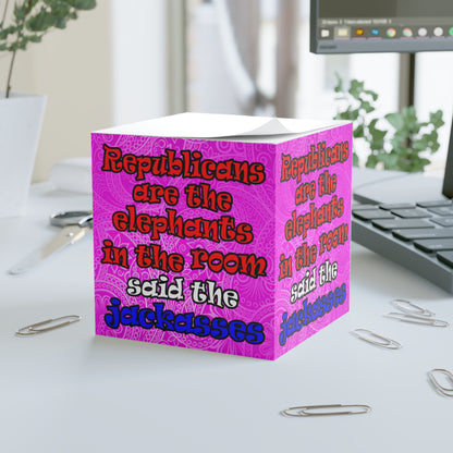 donkeys and elephants - note cube (pink swirl)