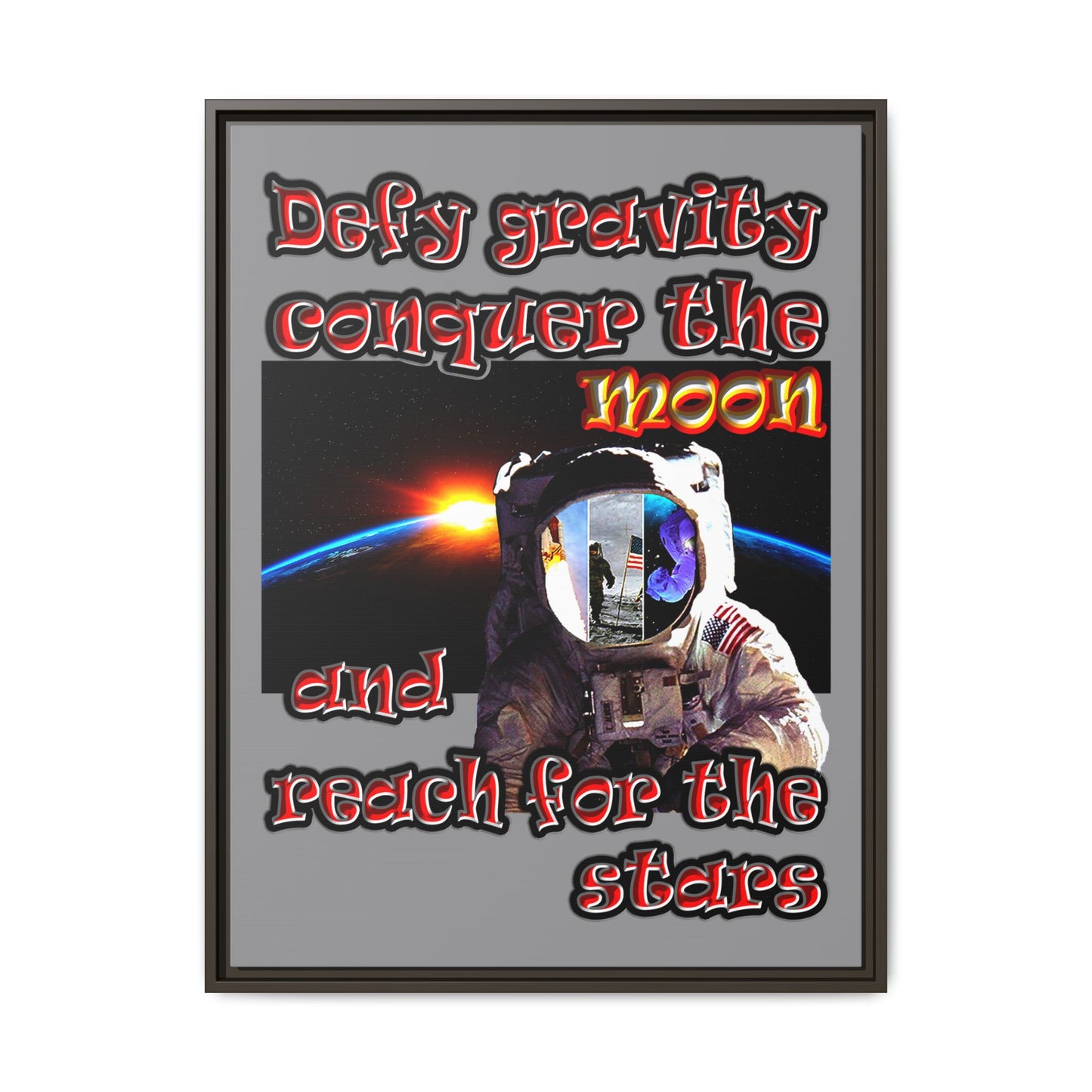 defy conquer reach - framed canvas art (grey)