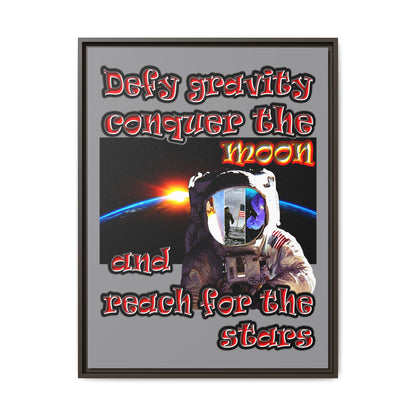 defy conquer reach - framed canvas art (grey)