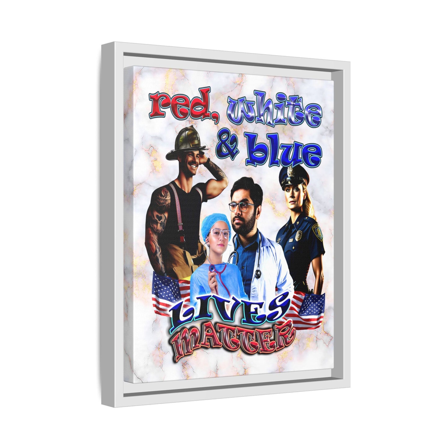 rw&b lives matter - framed canvas art (white marble)