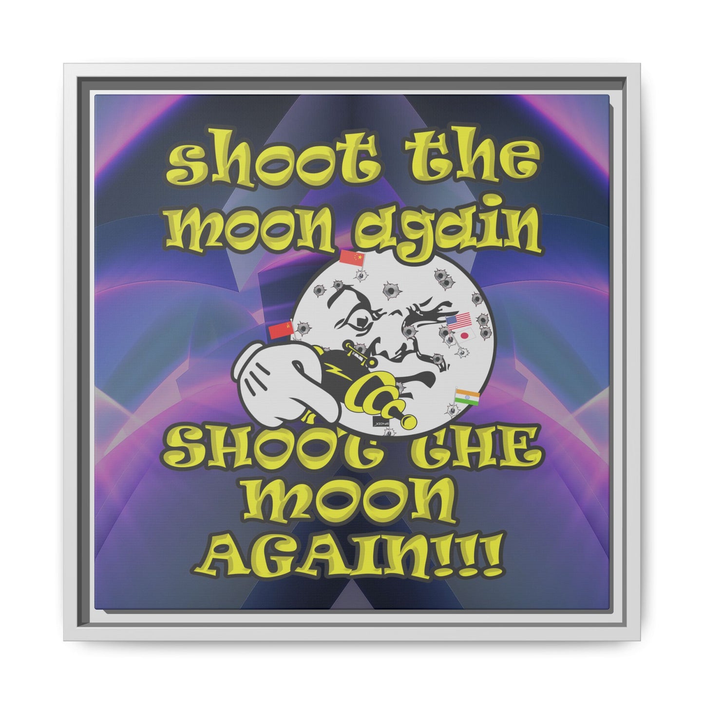 shoot the moon again - framed canvas art (grey-pink wave)