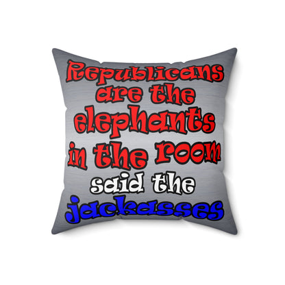 donkeys and elephants - Spun Polyester Square Pillow - (brushed nickel)