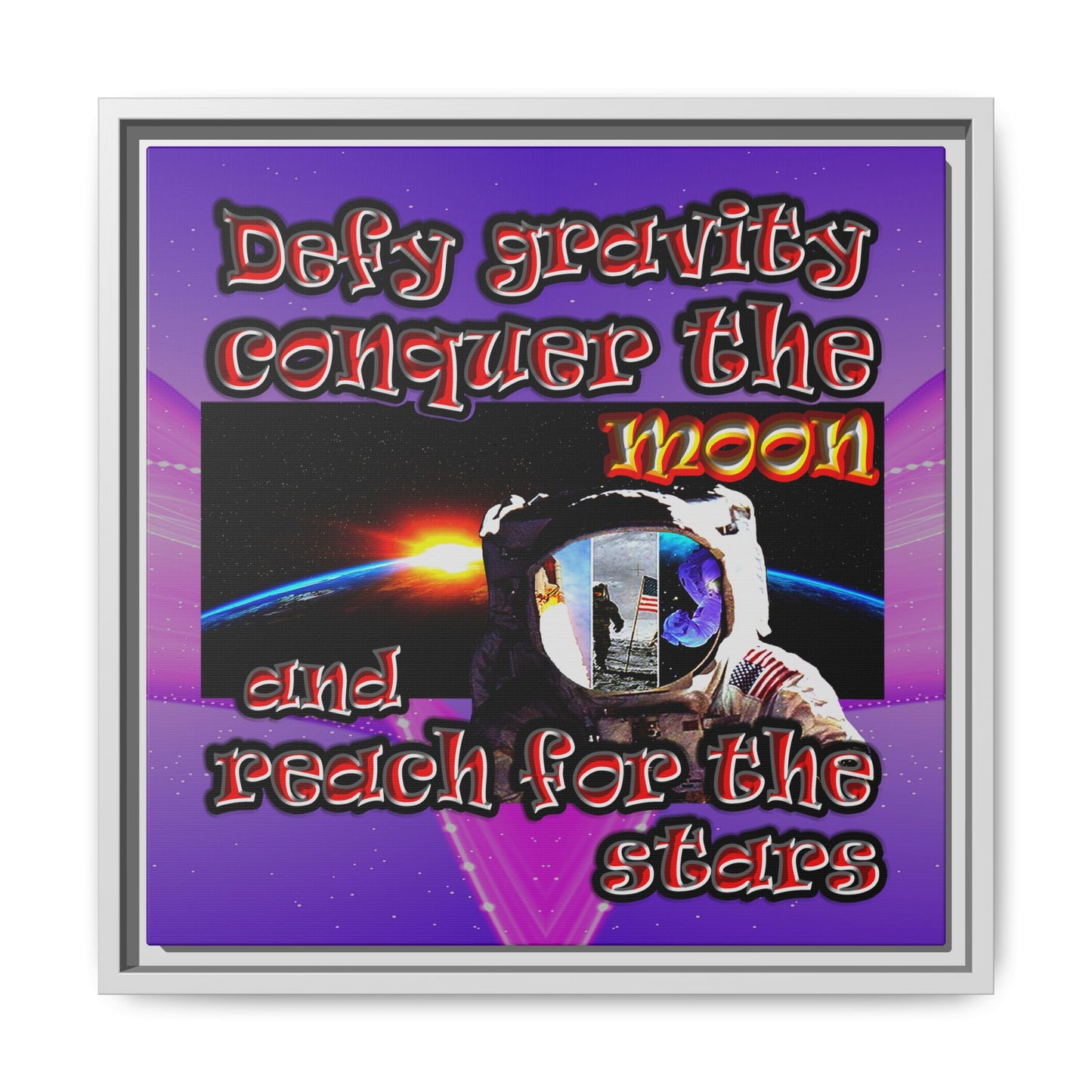 defy conquer reach - framed canvas art (purple-pink wave)