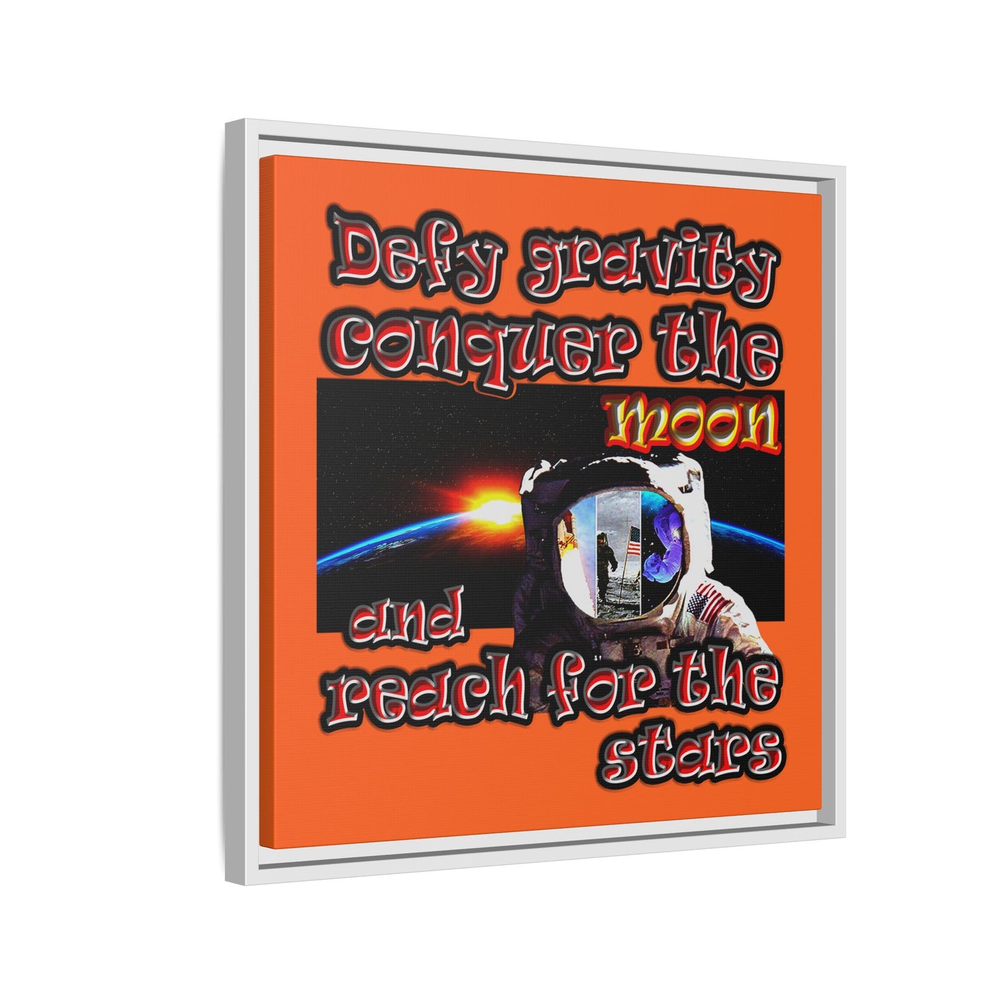 defy conquer reach - framed canvas art (orange)