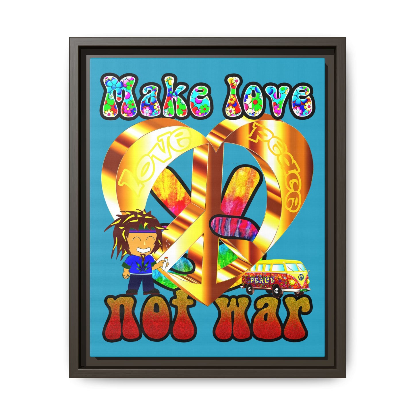 love peace - framed canvas art (turquoise)