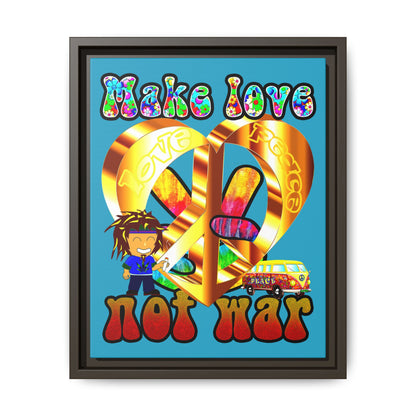 love peace - framed canvas art (turquoise)