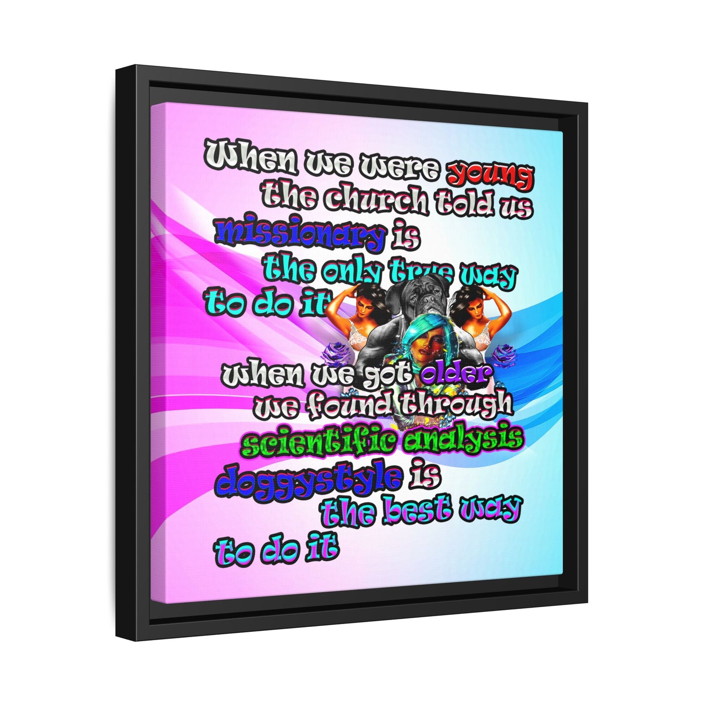 doggystyle - framed canvas art (light blue-pink wave)