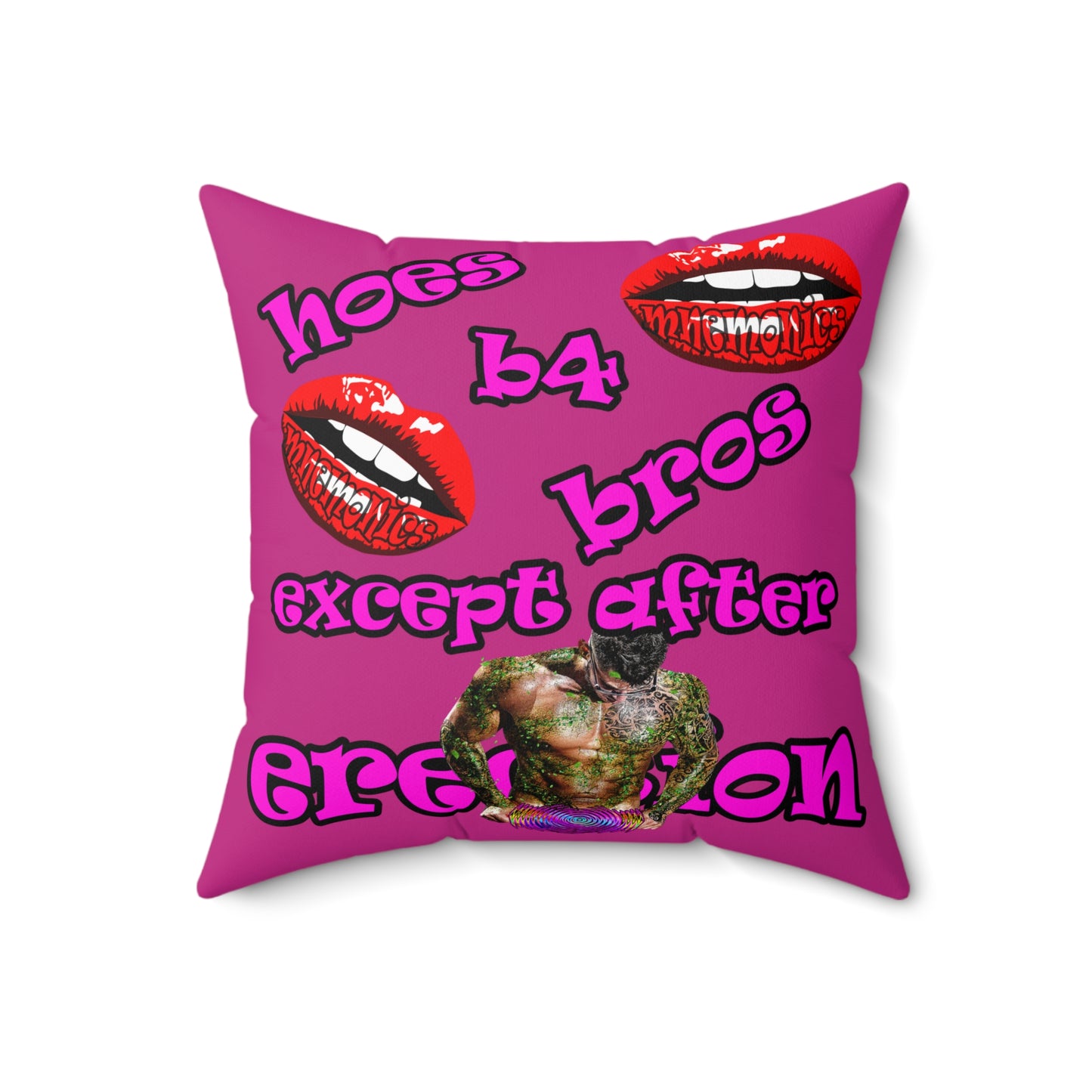 hoes b4 bros - Spun Polyester Square Pillow - (pink)