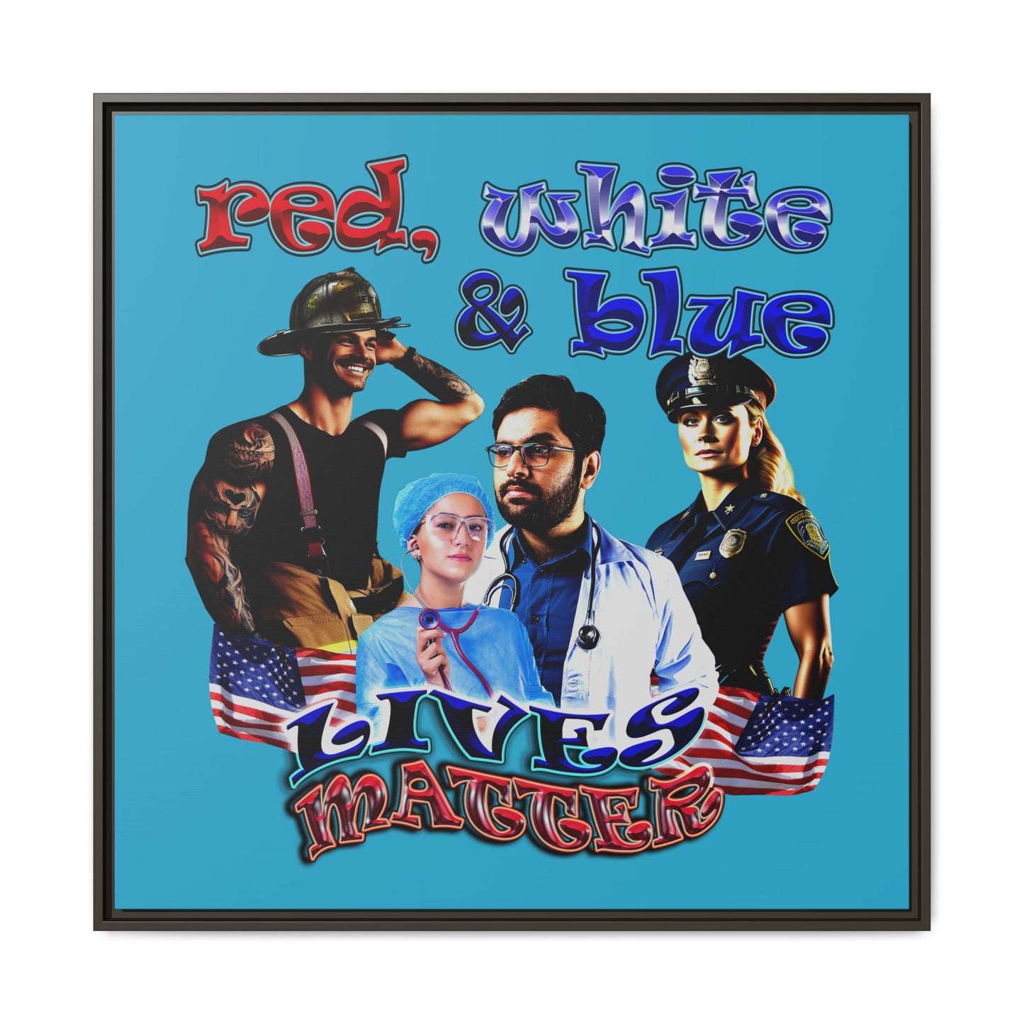 rw&b lives matter - framed canvas art (turquoise)