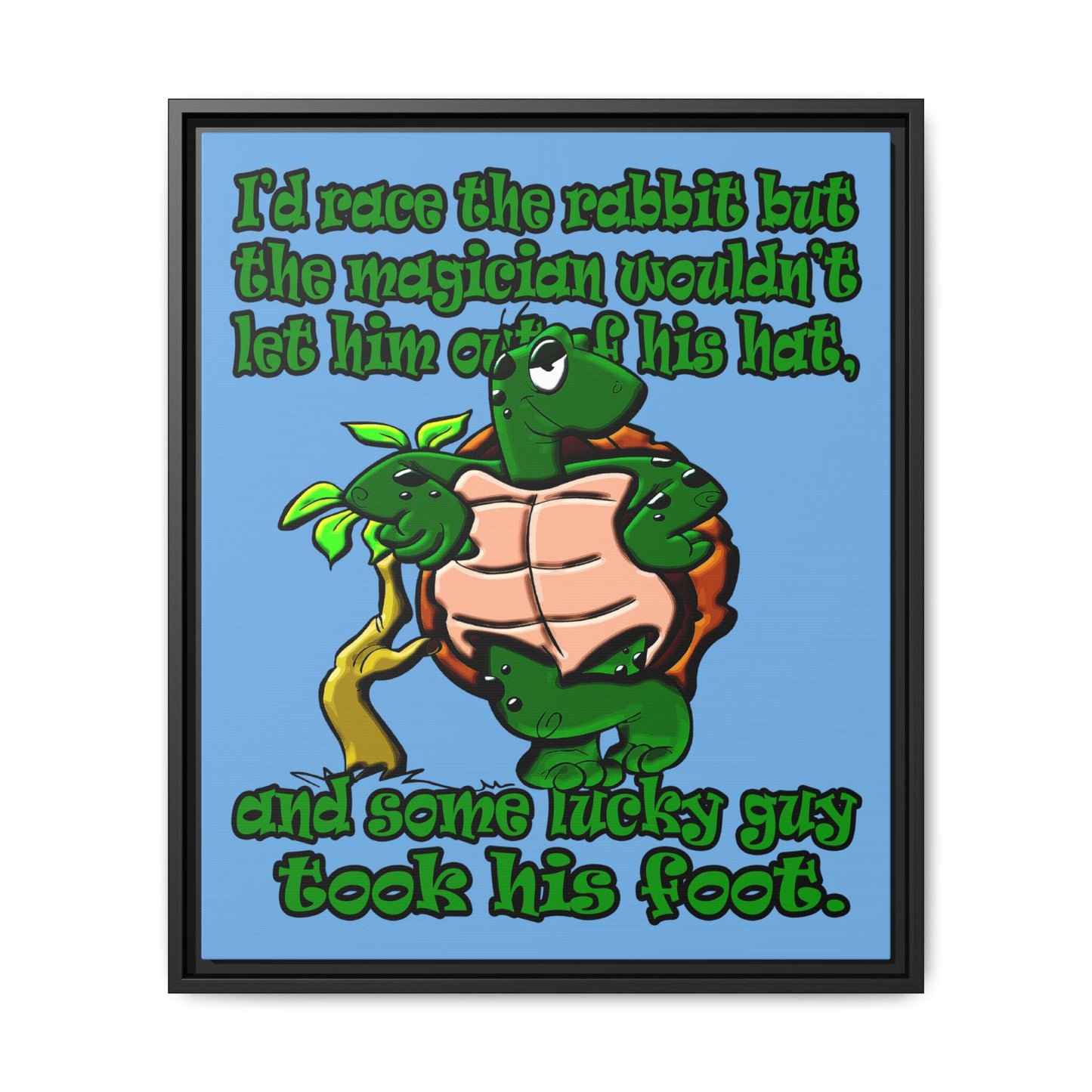 turtle race - framed canvas art (light blue)