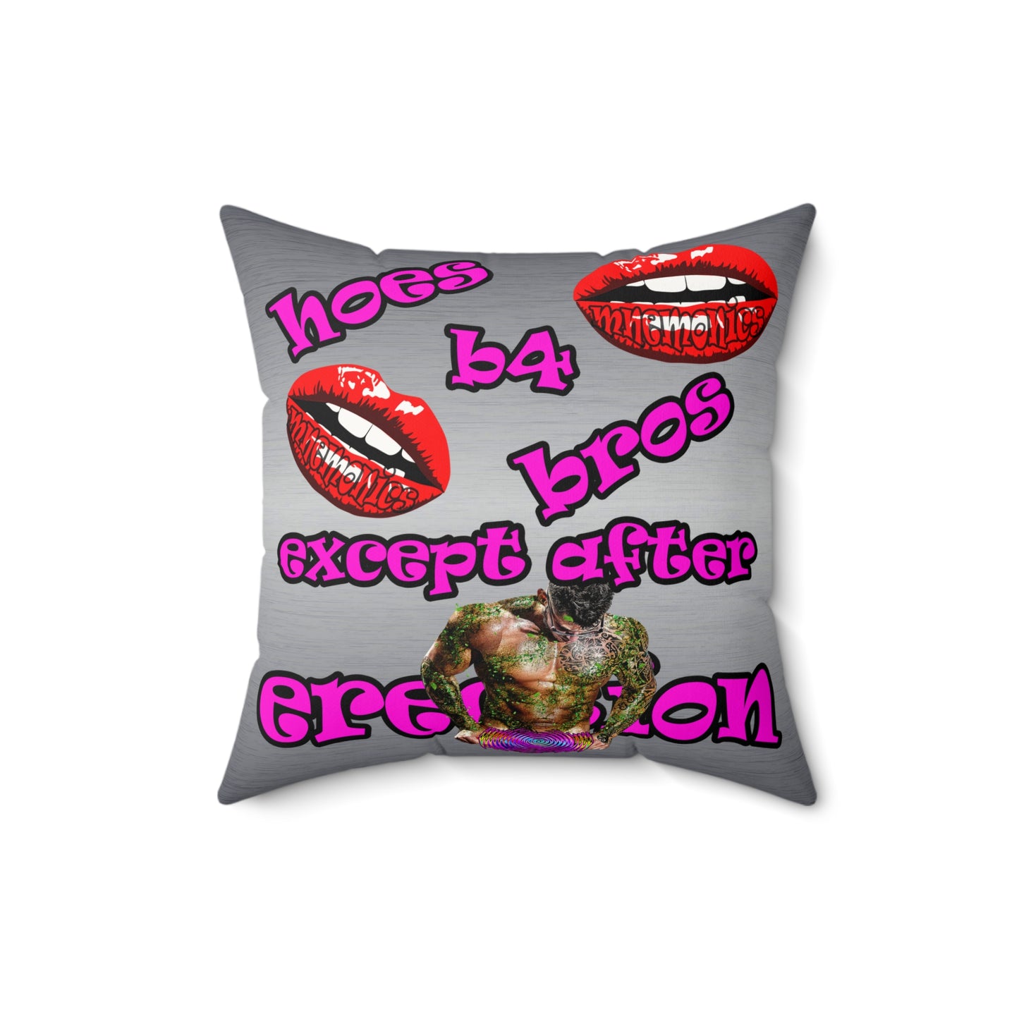 hoes b4 bros - Faux Suede Square Pillow - (brushed nickel)