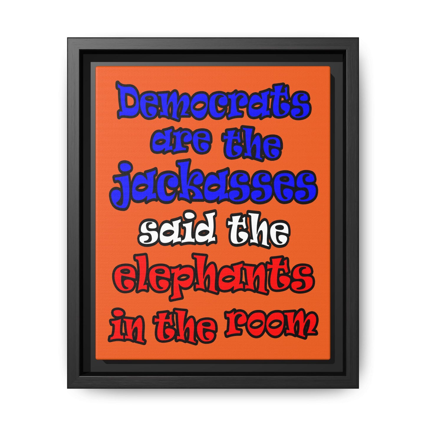 donkeys and elephants - framed canvas art (orange)