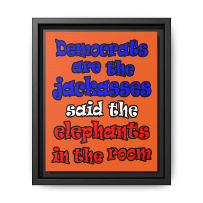 donkeys and elephants - framed canvas art (orange)