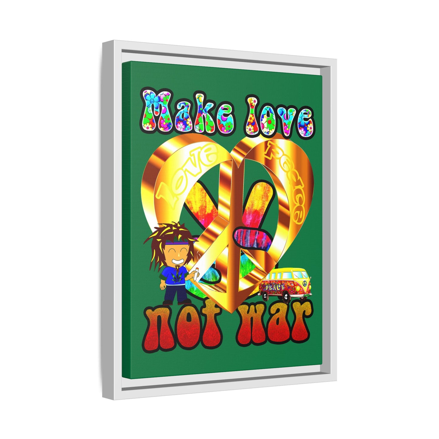 love peace - framed canvas art (dark green)