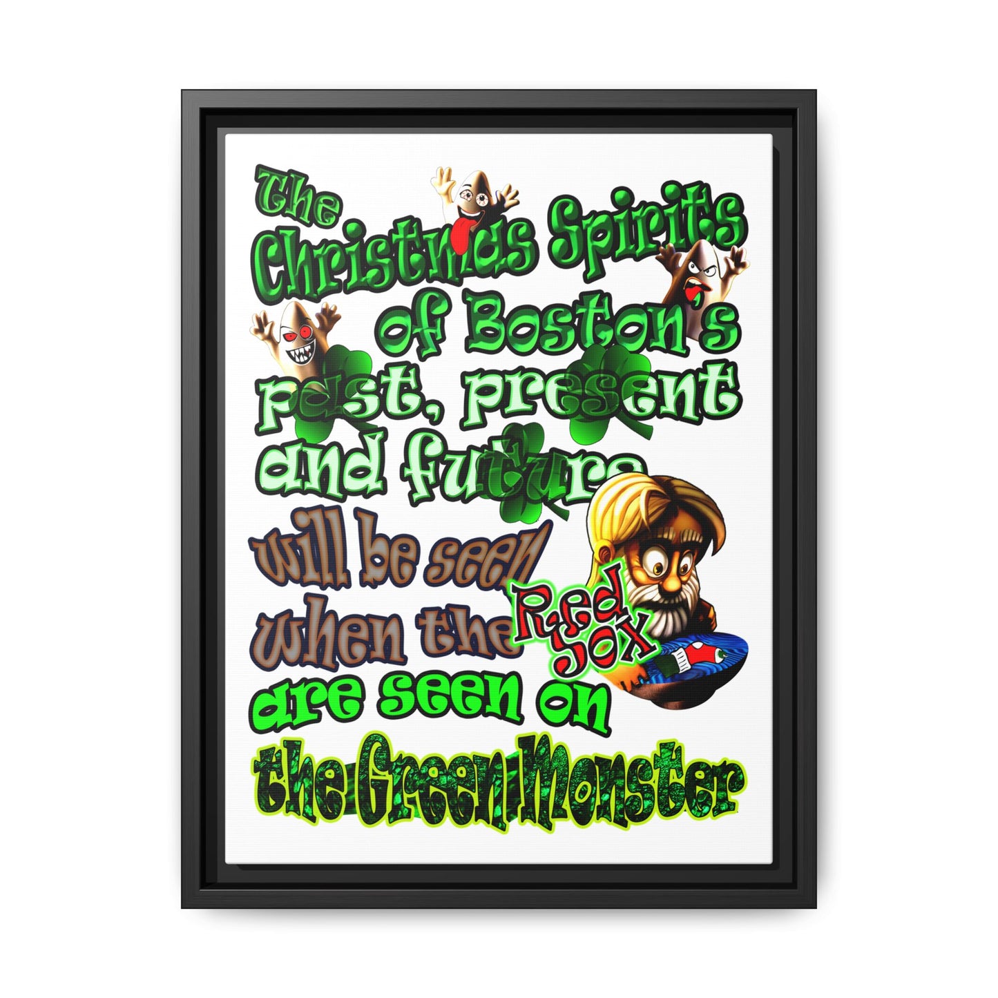 christmas spirits of boston - framed canvas art (white)