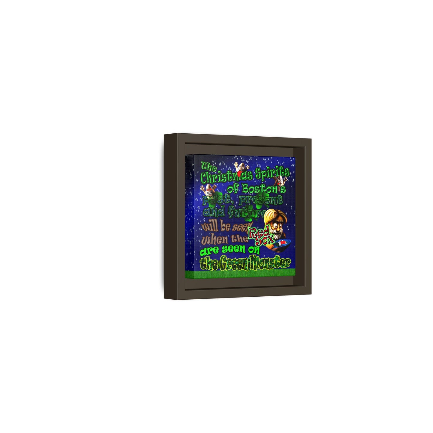 christmas spirits of boston - framed canvas art ('snoops' background)