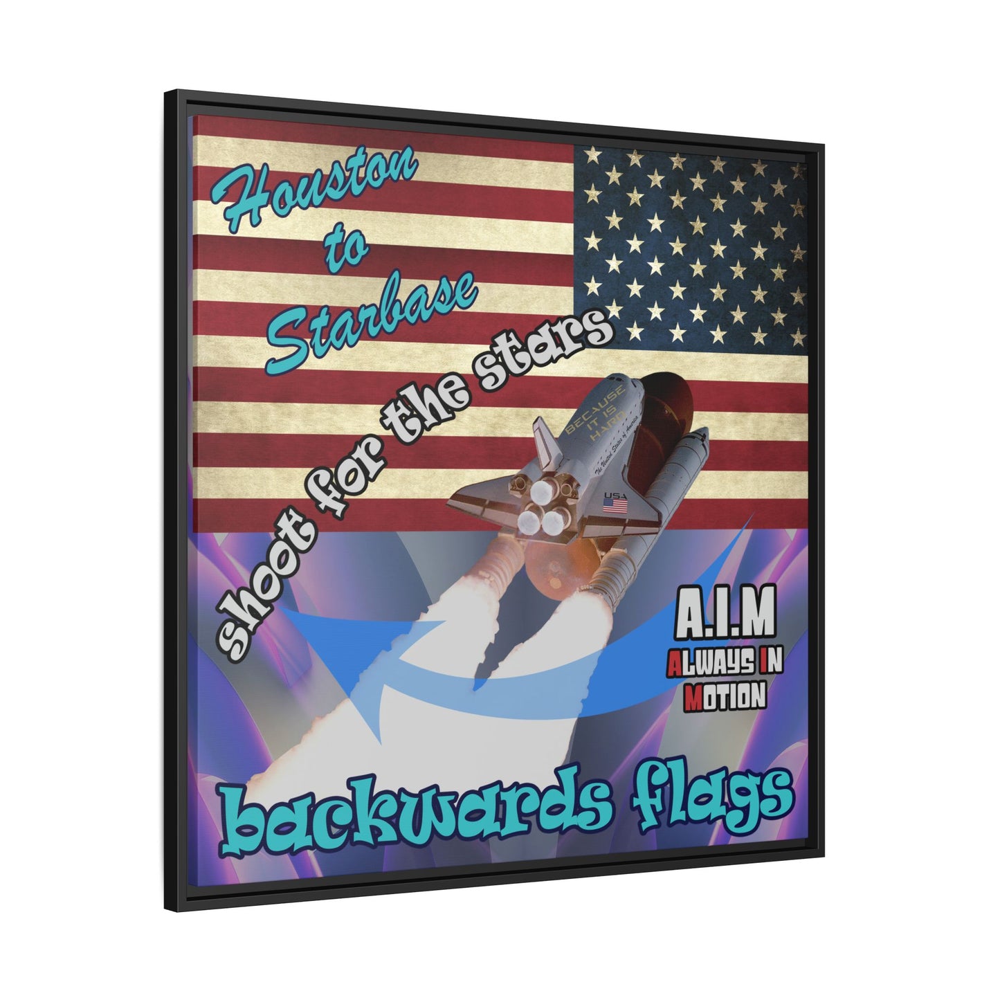 shoot for the stars - framed canvas art (grey-pink wave)