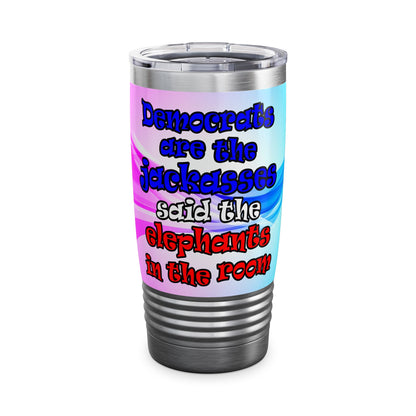 donkeys and elephants - Ringneck Tumbler, 20oz (light blue-pink wave)