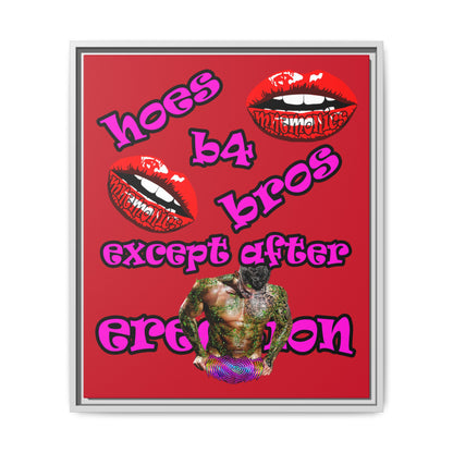 hoes b4 bros - framed canvas art (dark red)