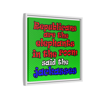 donkeys and elephants - framed canvas art (logo green)