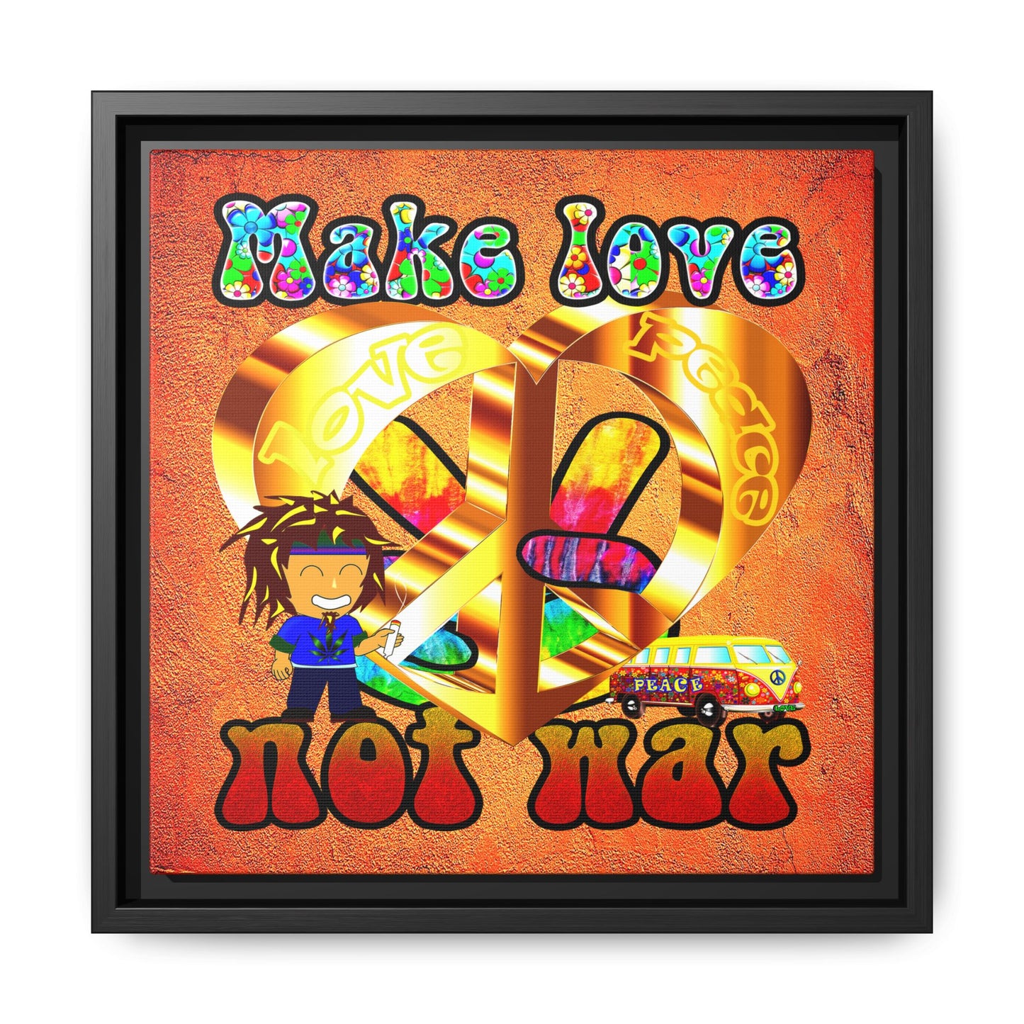 love peace - framed canvas art (burnt orange)
