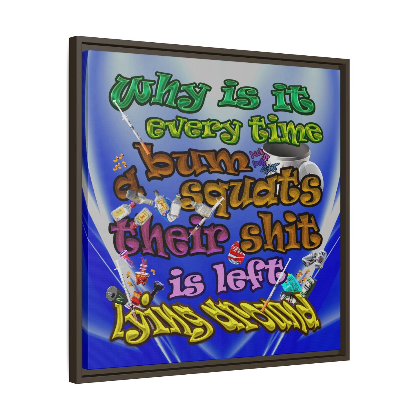 the bum's shit - framed canvas art (blue-white wave)