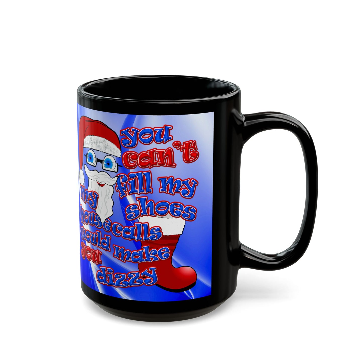 santa's shoes - Black Mug (blue-white wave)