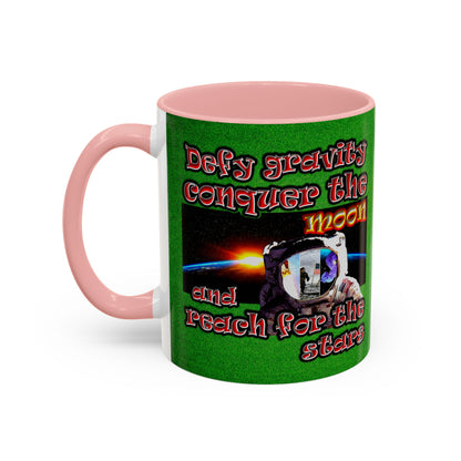 defy conquer reach - Accent Mug (green turf)