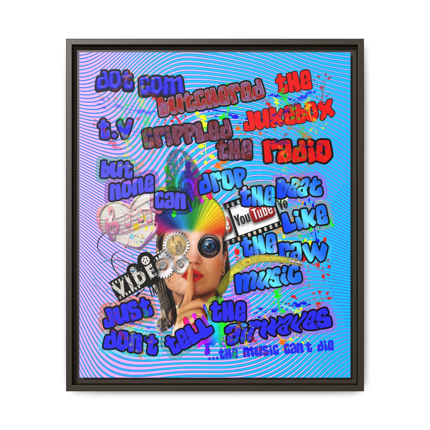 drop the beat - framed canvas art (light blue-purple wave)