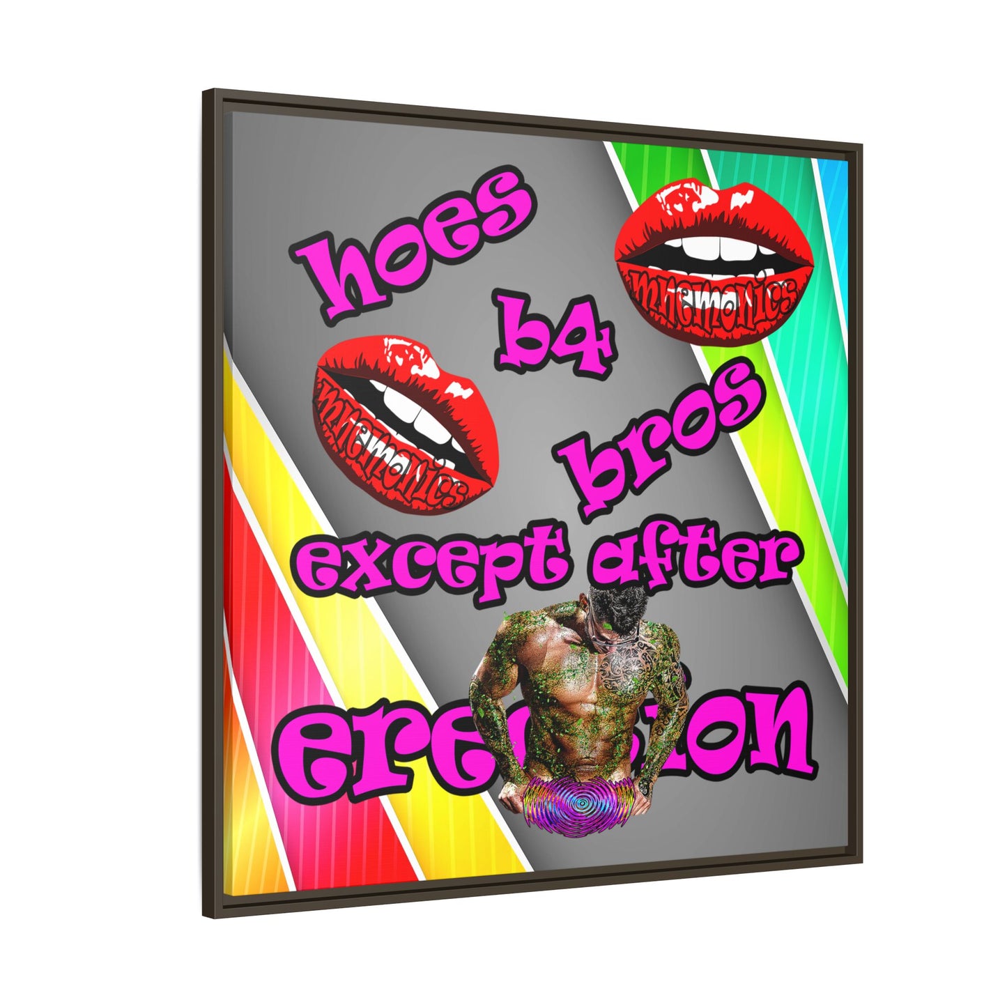 hoes b4 bros - framed canvas art (rainbow split)