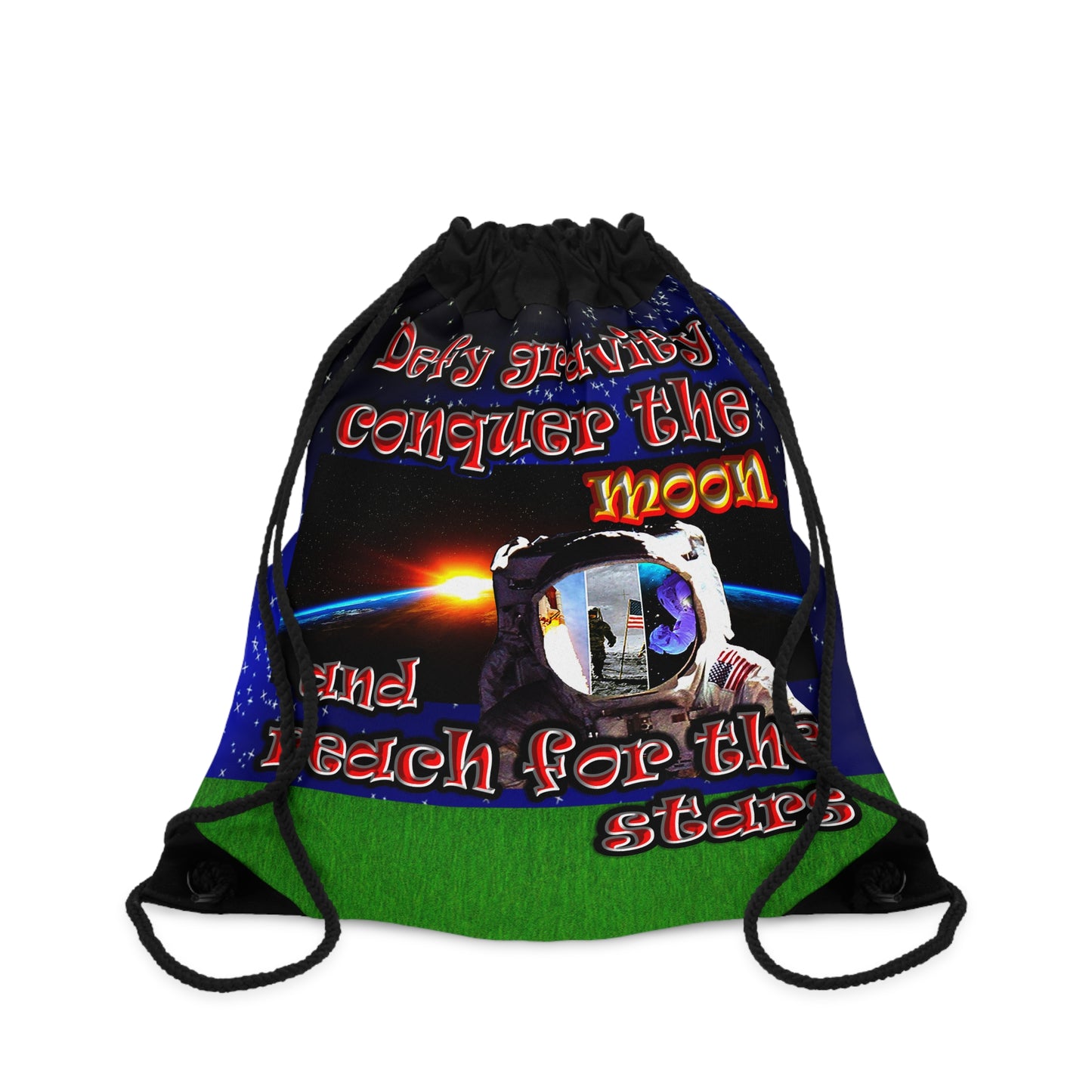 defy conquer reach - Drawstring Bag ('snoops' background)