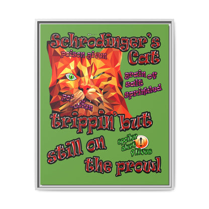 schrodinger's cat - framed canvas art (green)