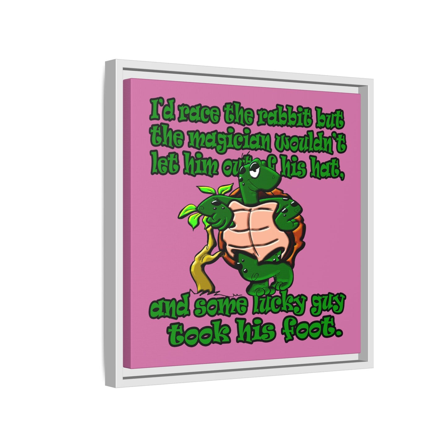 turtle race - framed canvas art (light pink)