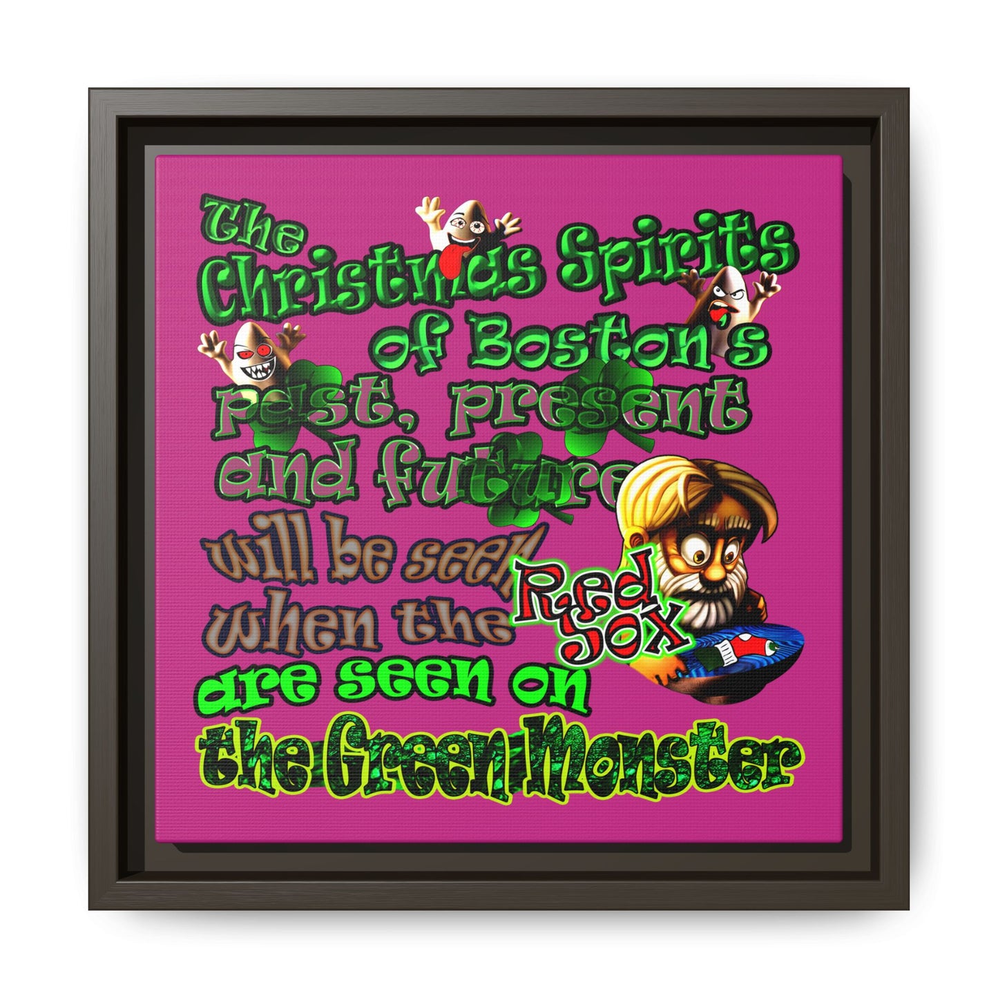 christmas spirits of boston - framed canvas art (pink)