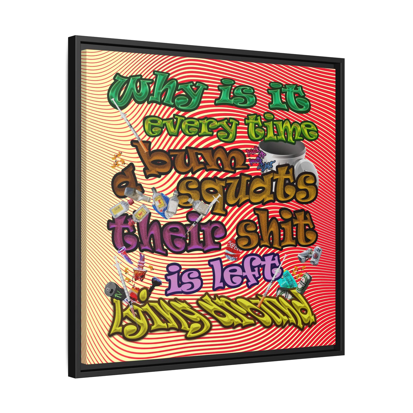 the bum's shit - framed canvas art (yellow-orange wave)
