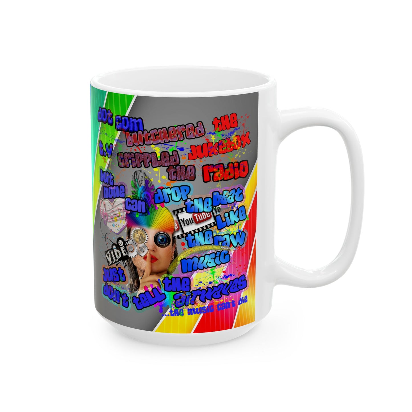 drop the beat - White Mug (rainbow split)