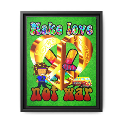 love peace - framed canvas art (green turf)