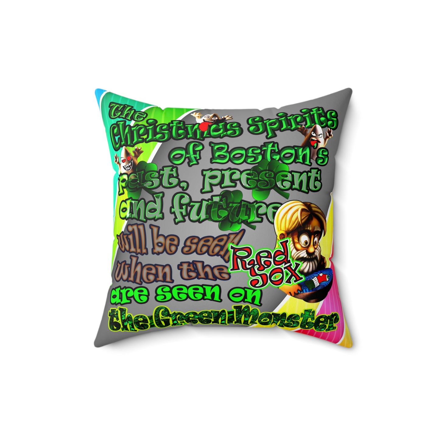 christmas spirits of boston - Spun Polyester Square Pillow - (rainbow split)