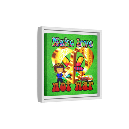 love peace - framed canvas art (green turf)