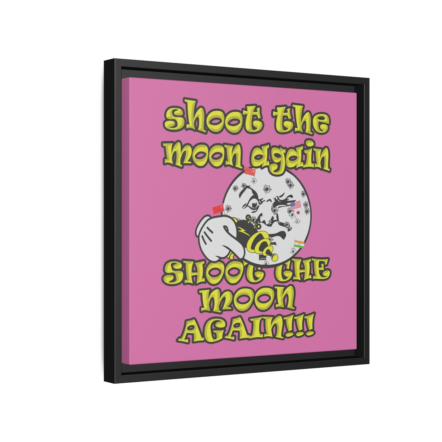 shoot the moon again - framed canvas art (light pink)