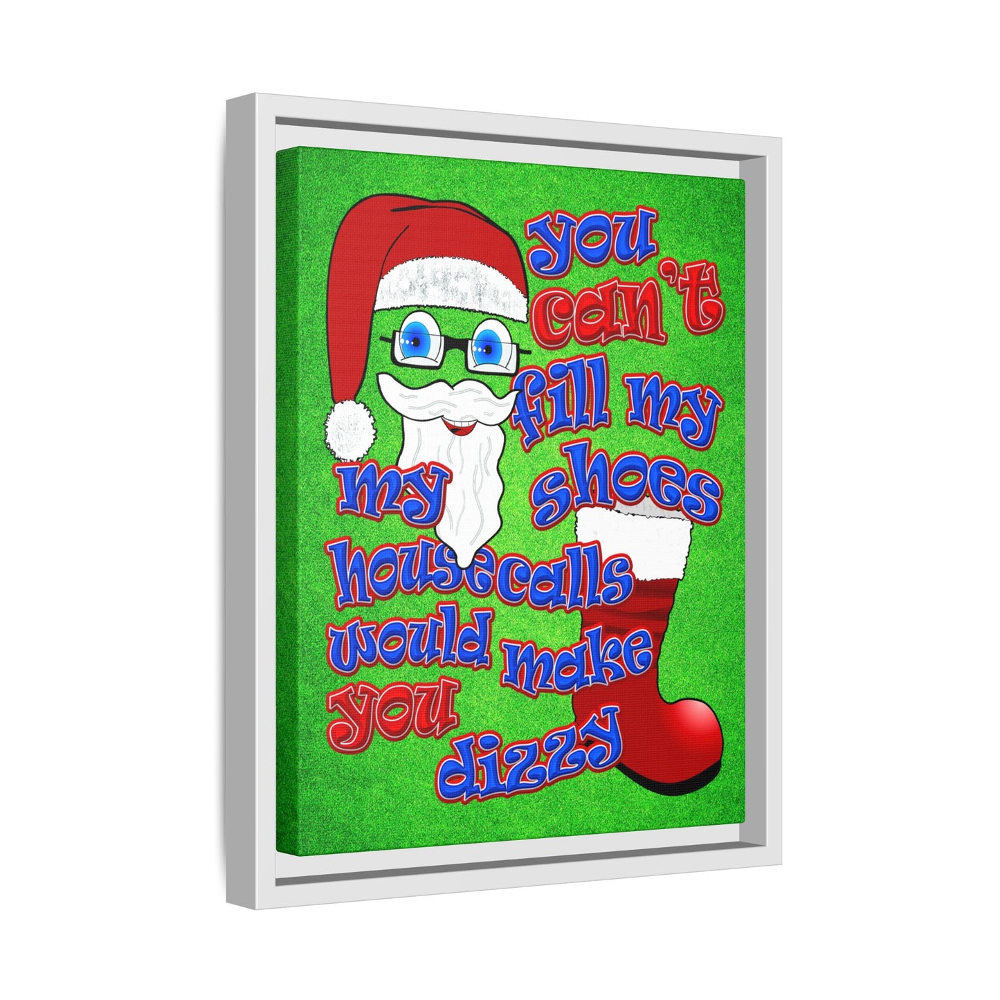 santa's shoes - framed canvas art (green turf)