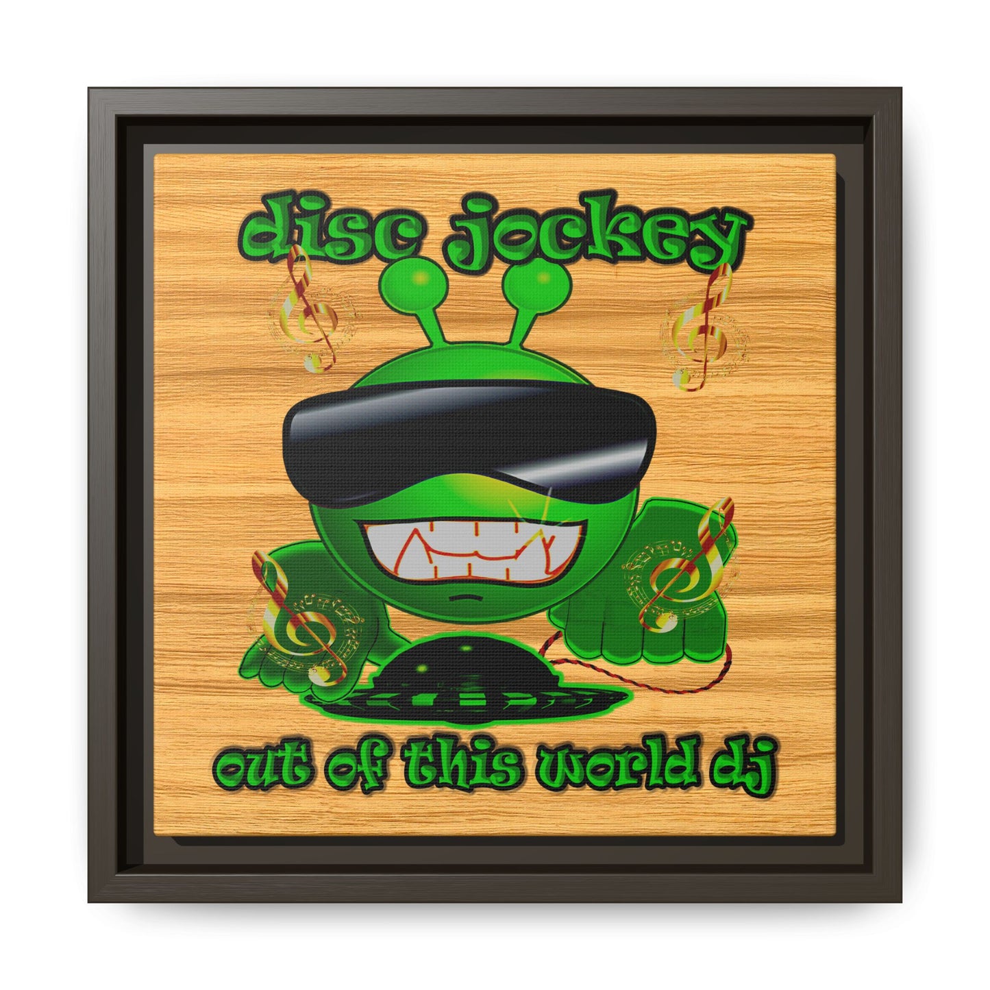 disc jockey - framed canvas art (butterscotch wood finish)