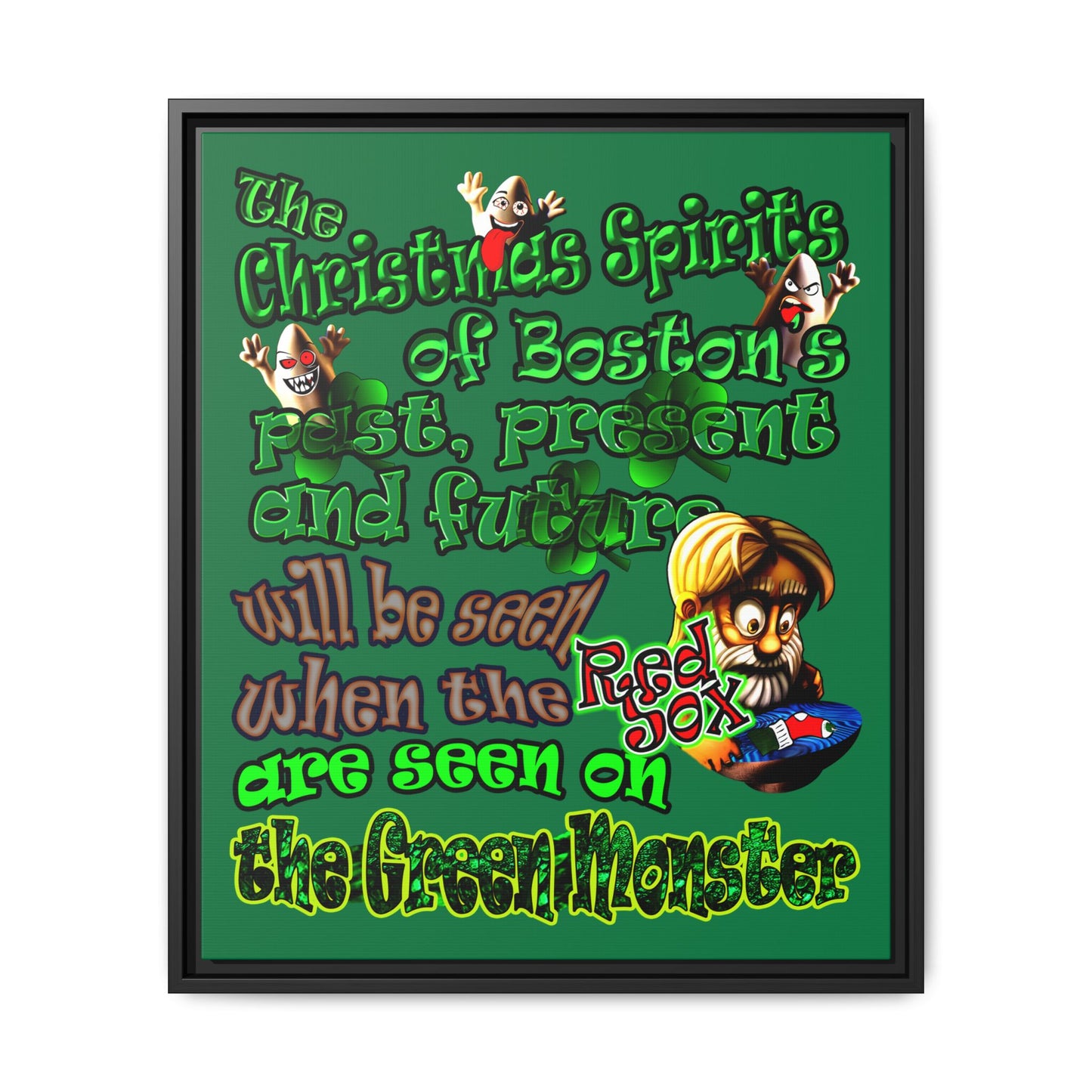 christmas spirits of boston - framed canvas art (dark green)