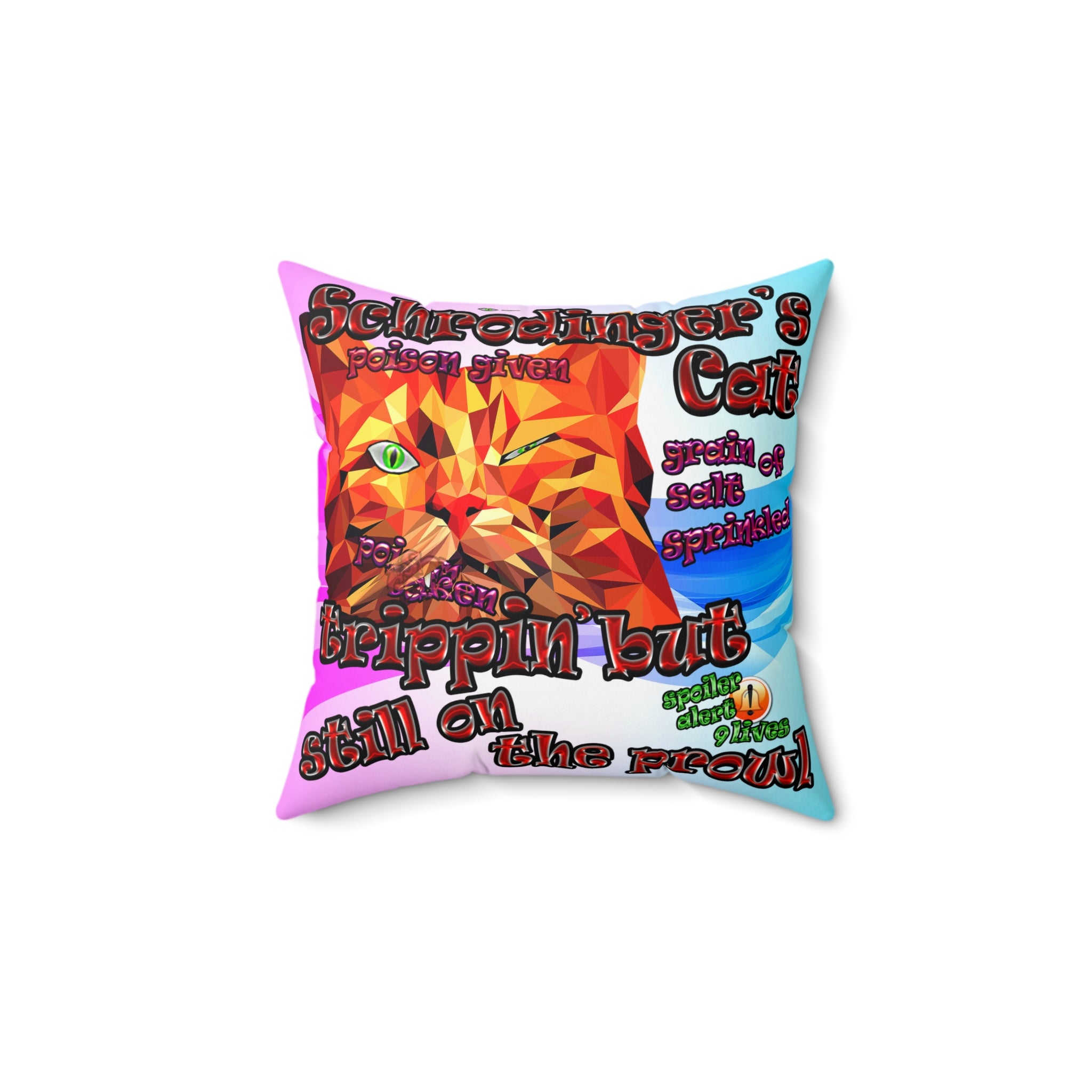 schrodinger's cat - Spun Polyester Square Pillow - (light blue-pink wave)