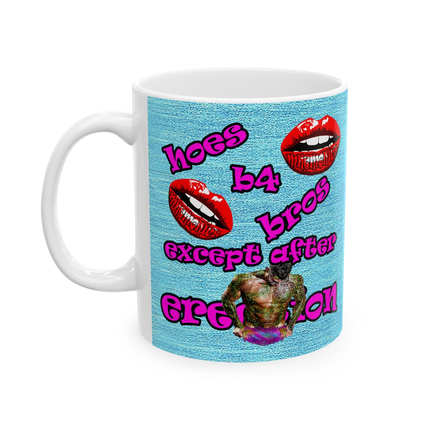 hoes b4 bros - White Mug (faded blue)